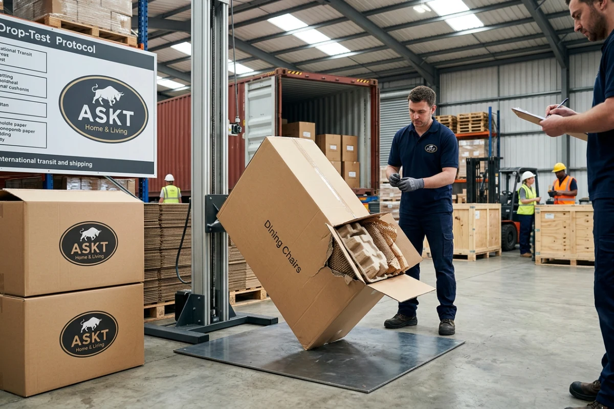 Dining chair packaging drop test and container loading optimization