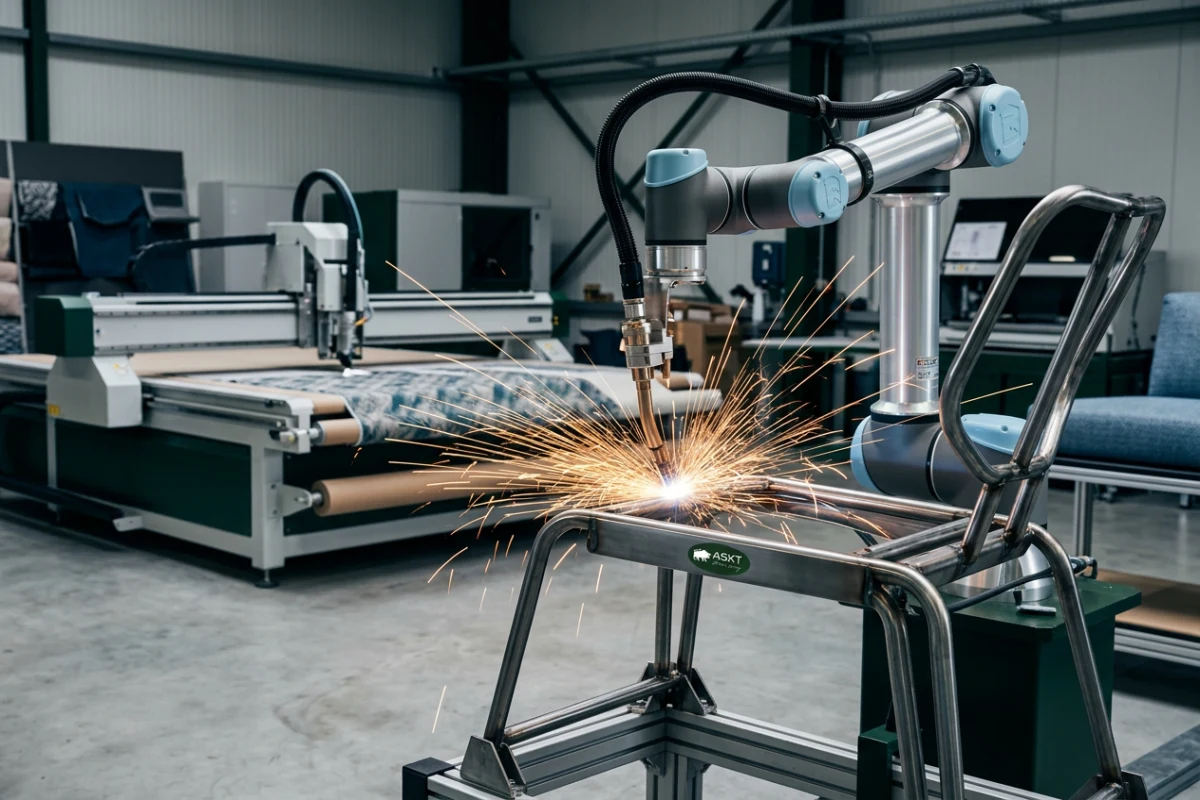 Automatisierter Schweißroboter und Präzisionszuschnitt bei der Herstellung von Esszimmerstühlen