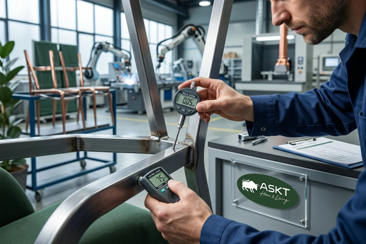 Kwaliteitscontrole eetkamerstoelen b2b metaalbewerking en frame inspectie