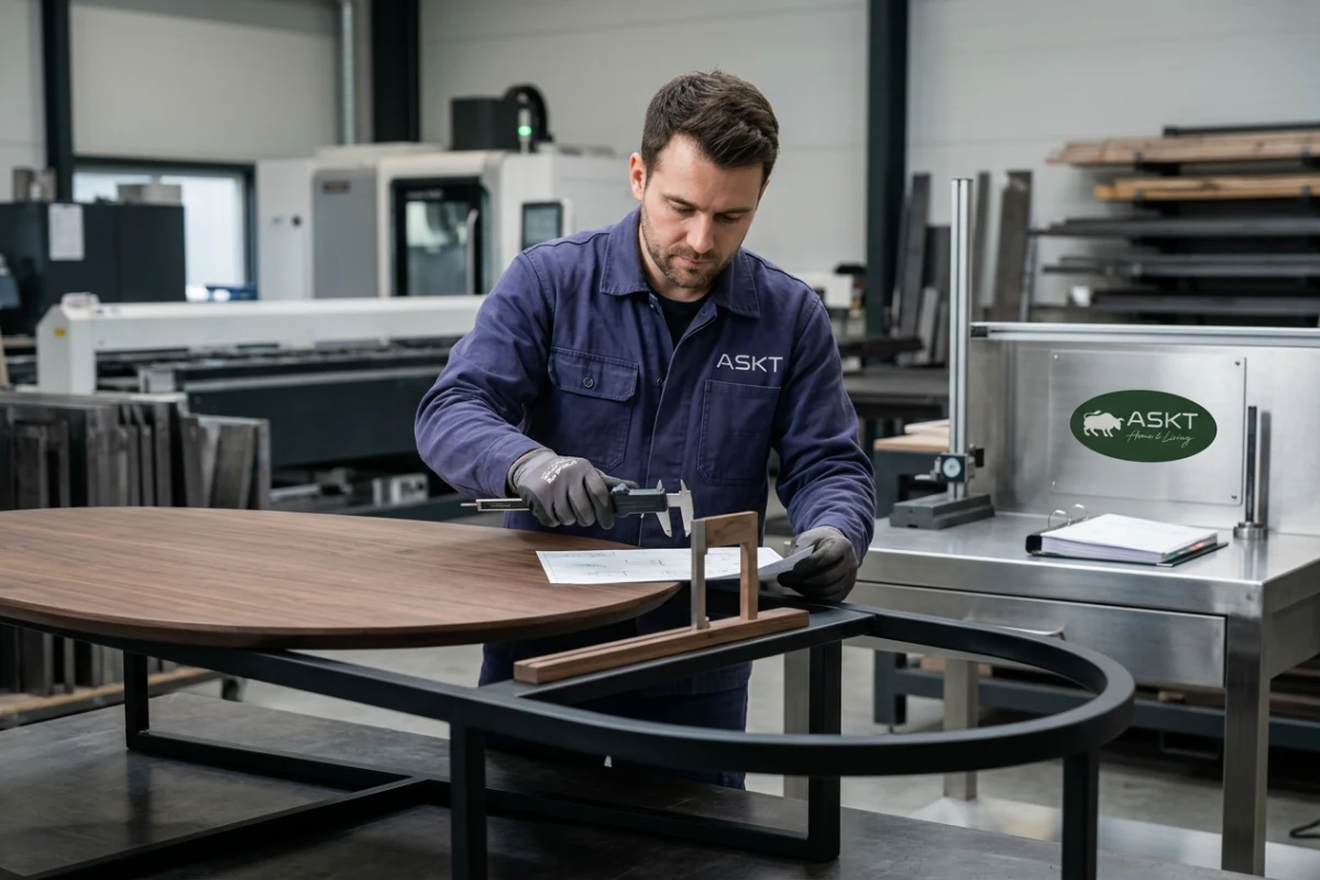 Stabiles pulverbeschichtetes Metallgestell eines maßgefertigten Couchtisches für Hospitality-Projekte