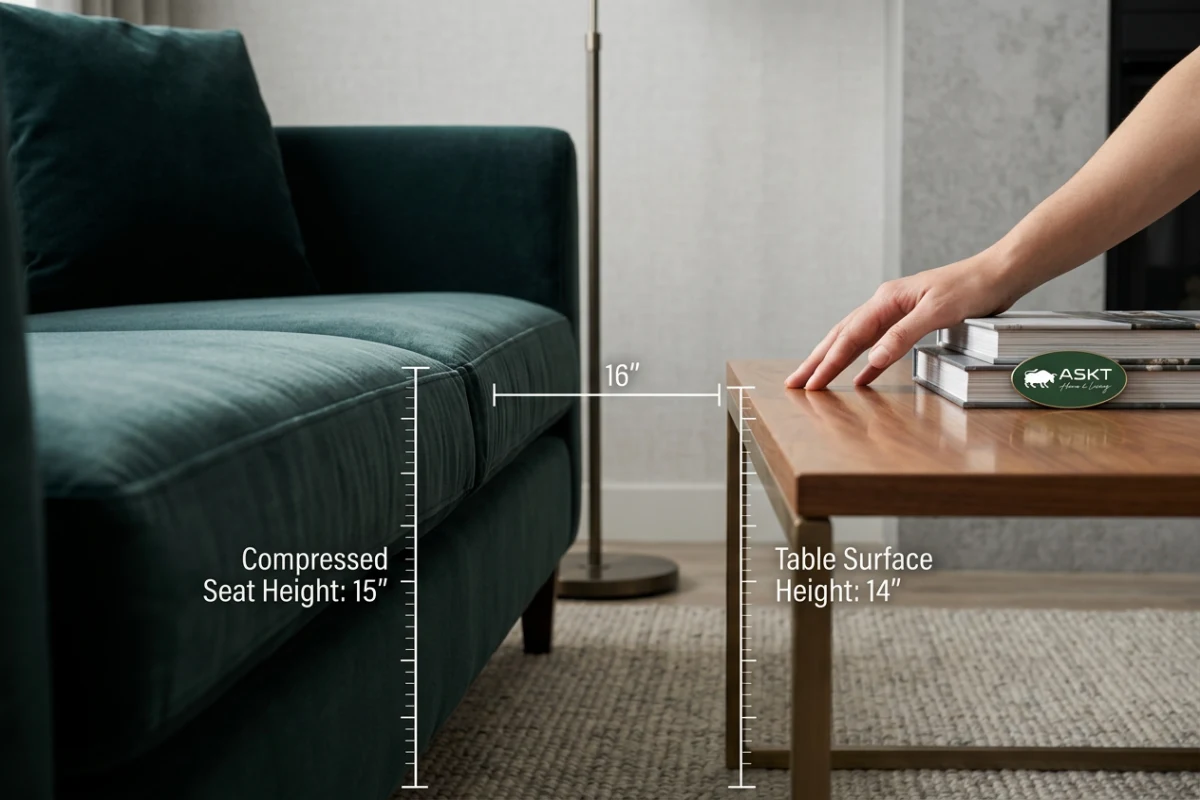 Matching coffee table height to hotel lounge chairs and sofas.