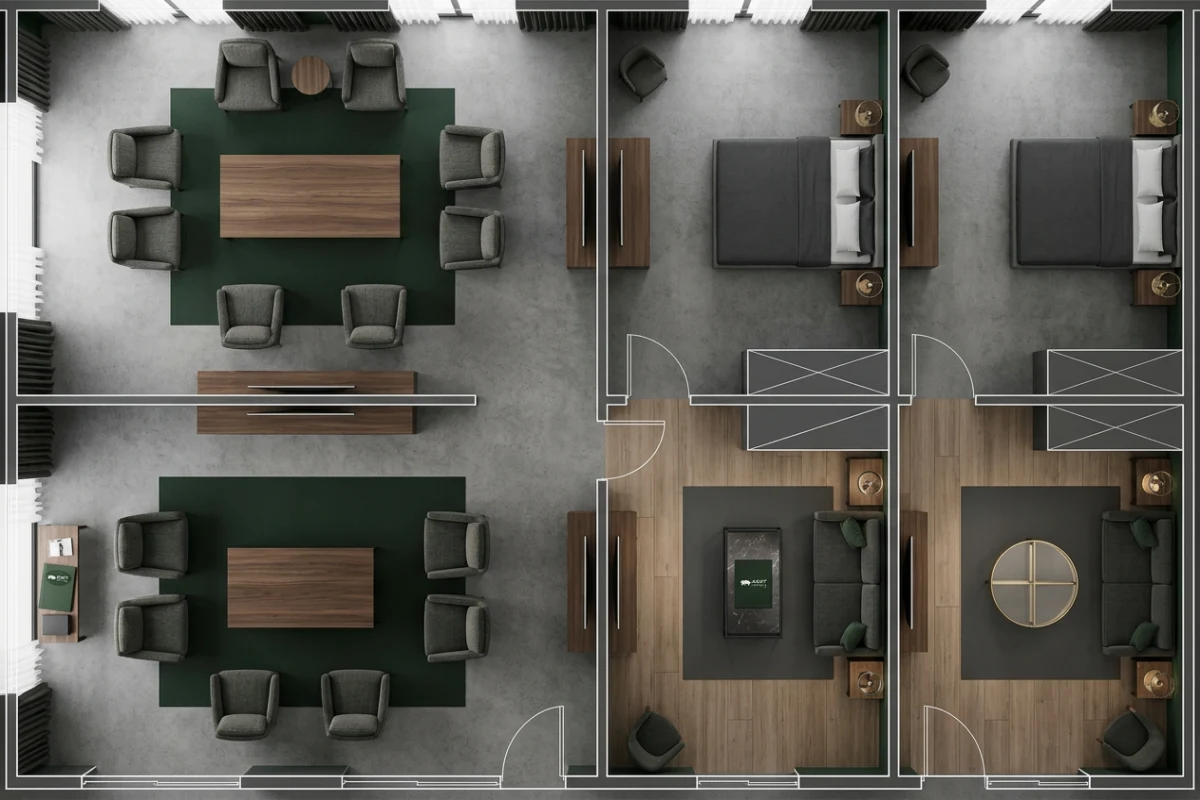 Specifying coffee tables for hotel guest rooms based on room typology and floor area.