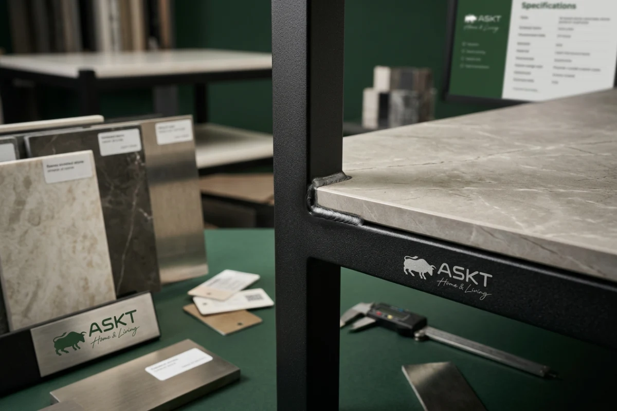 Contract coffee tables sintered stone detail with durable powder-coated metal frame for hotel specifications
