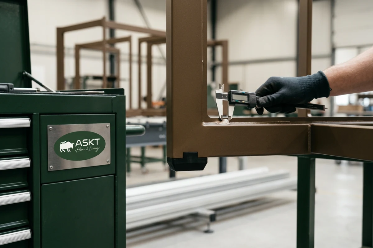 Robuust metalen onderstel met poedercoating en vloerglijders voor projectmeubilair salontafels