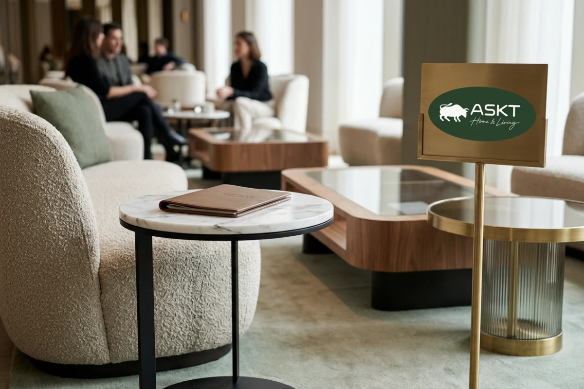 Marmor Couchtisch Gastronomie in einem repräsentativen Loungebereich