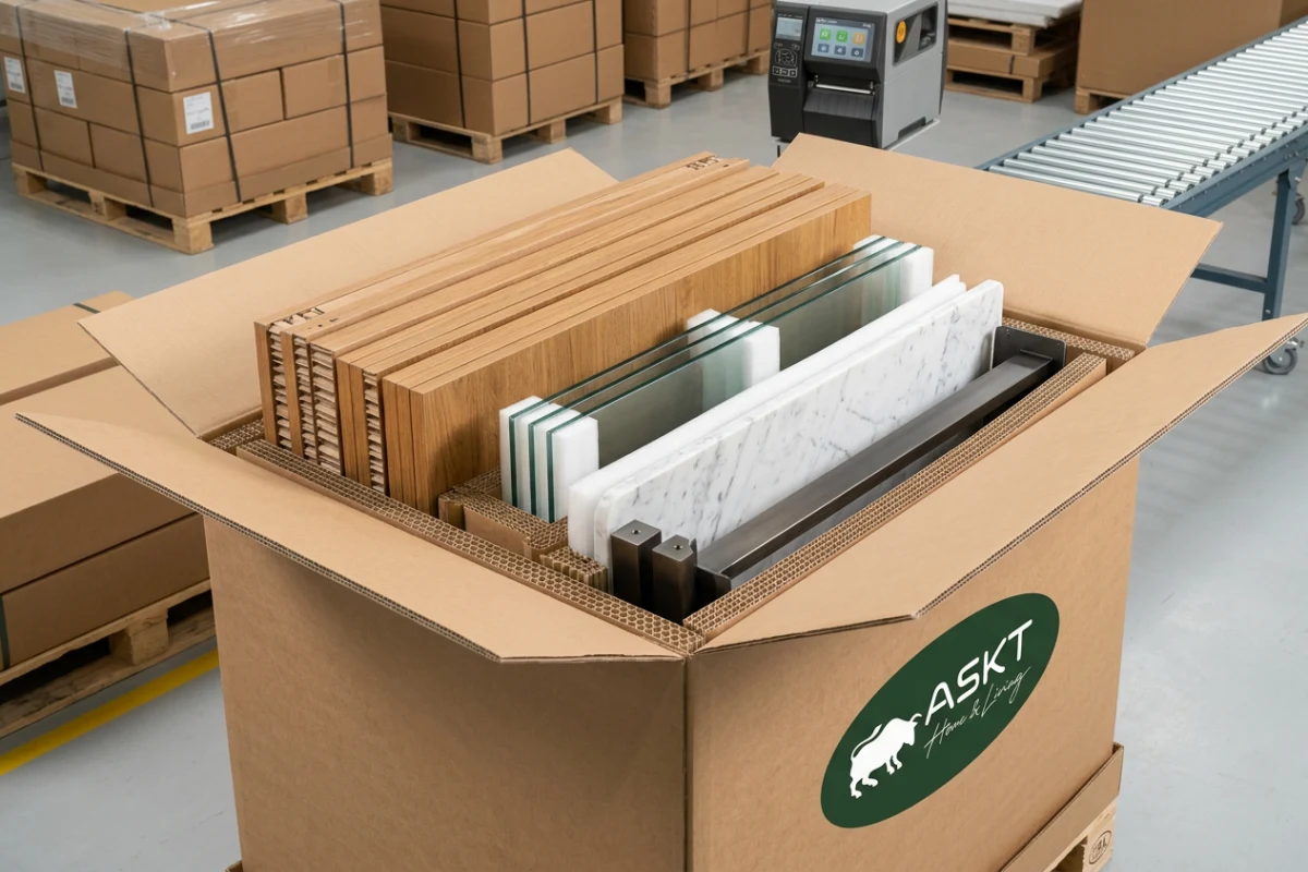 Metall Couchtisch Pulverbeschichtung und KD-Verpackung mit nachhaltigem Kantenschutz