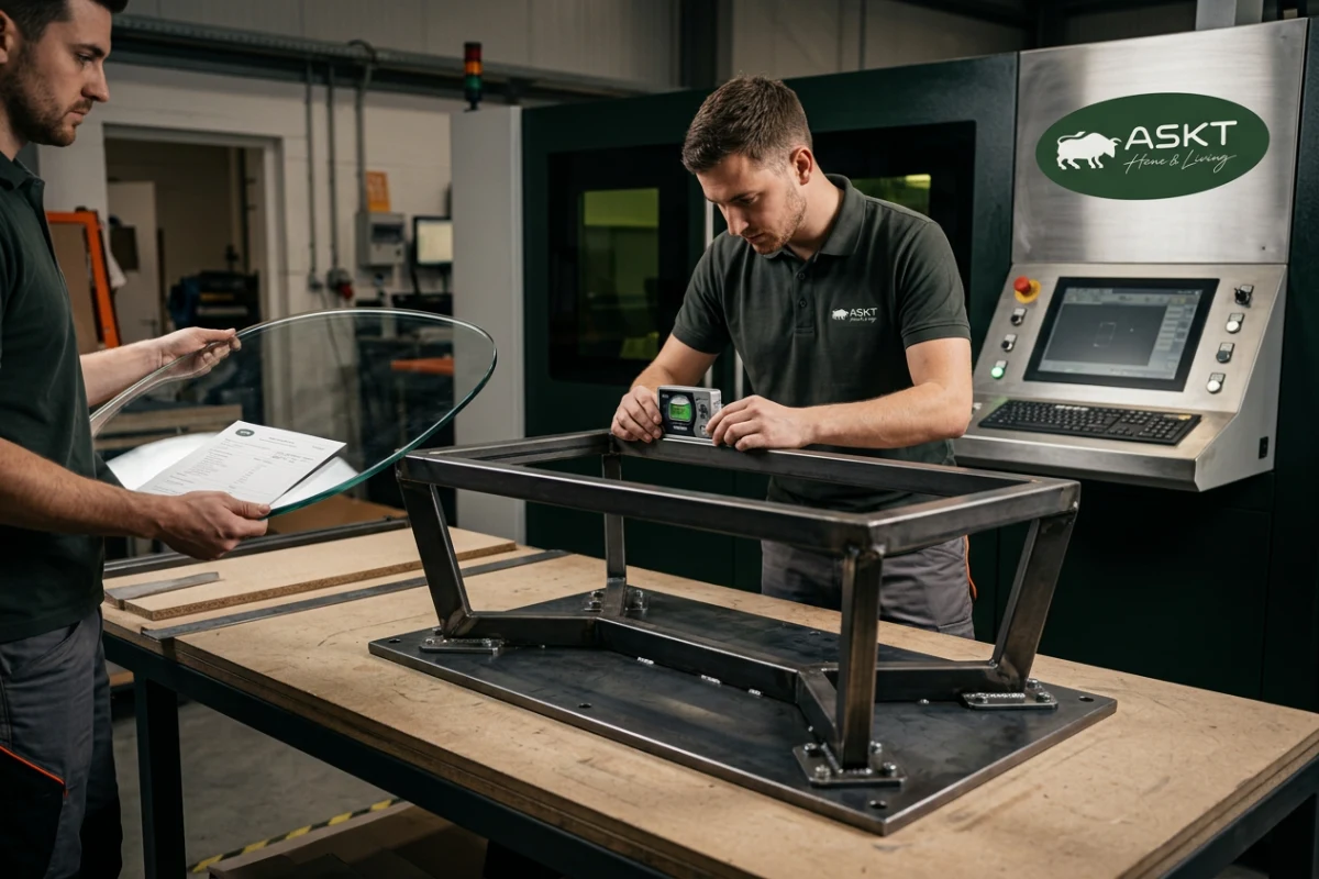 Onderstel van een salontafel met hoge stabiliteit en versterkte KD-verbindingen