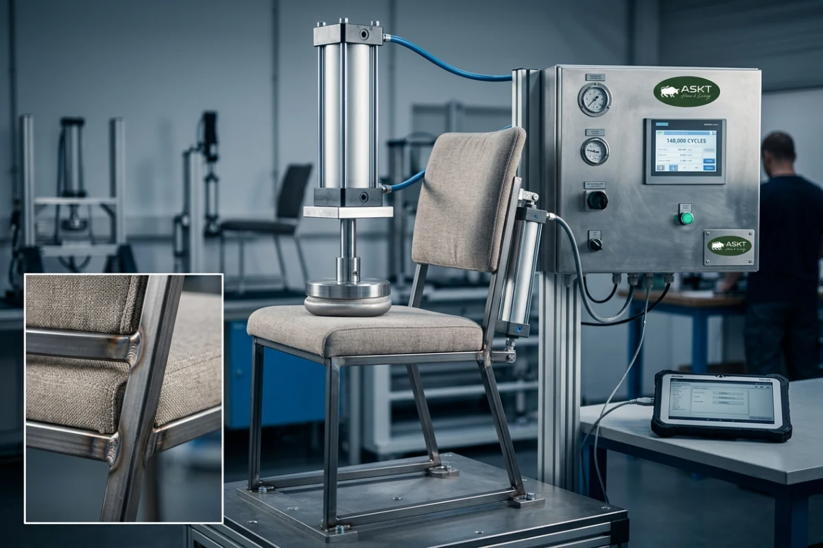 Mechanische Belastungsprüfung und Dauerhaltbarkeitstest eines Esszimmerstuhls