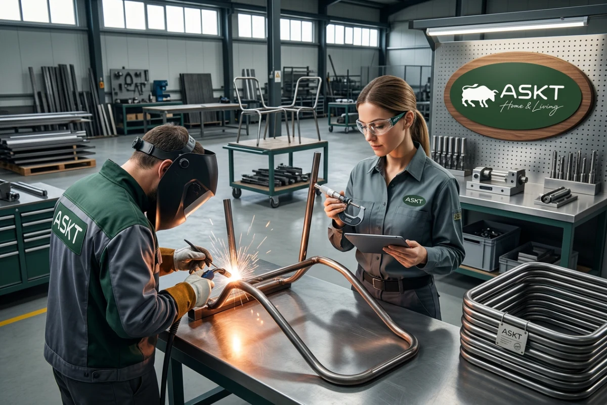 Präzise Schweißnahtkontrolle an Metalluntergestellen für Esszimmerstühle