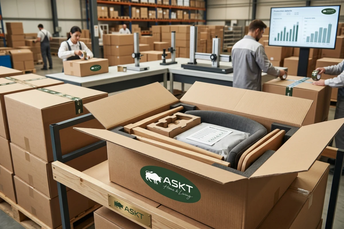 Transportsichere KD-Verpackung von Esszimmerstühlen für den Containerimport