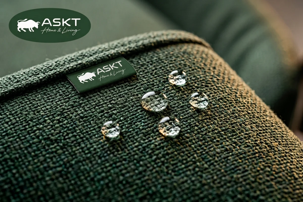 Water-resistant, easy-clean performance upholstery fabric for modern dining seating.