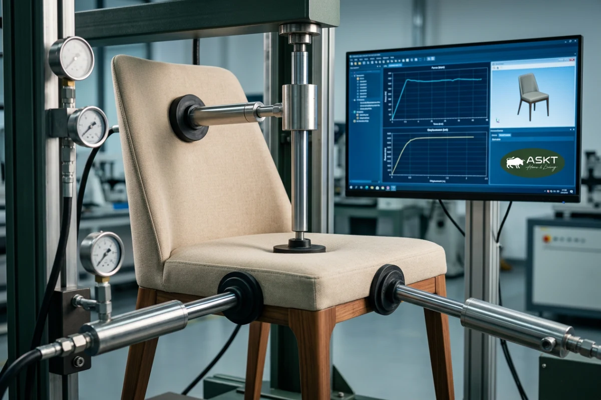 Hydraulischer Ermüdungs- und Belastungstest für Sitzmöbel nach europäischer Norm EN 12520