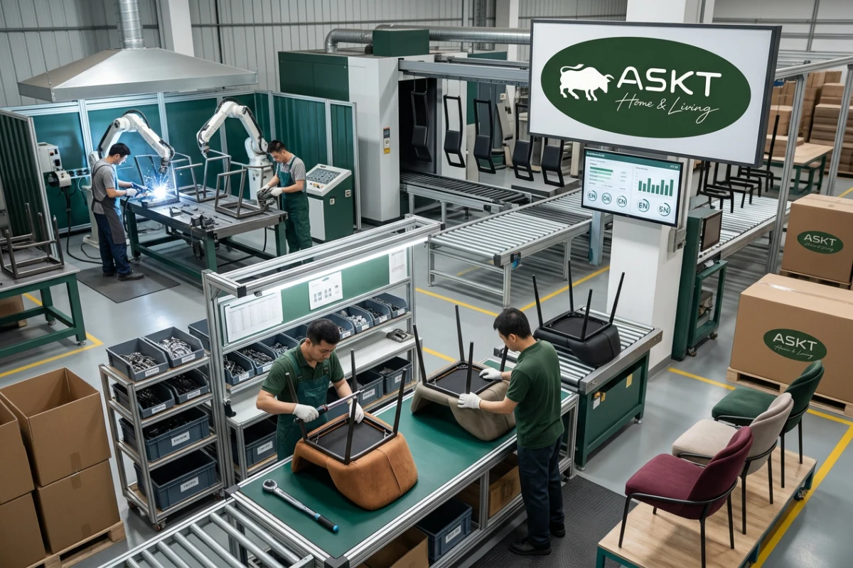Fabricage van stalen stoelframes met poedercoating en gestoffeerde zittingen conform Europese normen