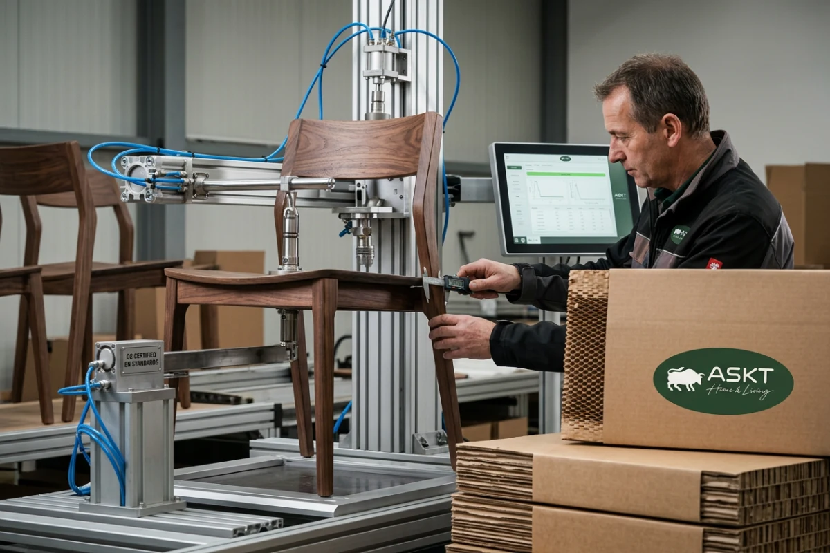 Quality control inspector evaluating structural integrity and durability of a commercial dining chair