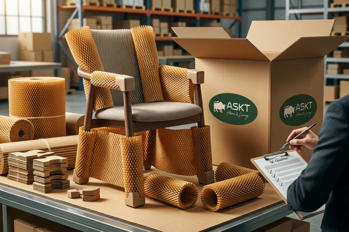 Transportschutz und Wabenpapier-Verpackung für Esszimmerstühle im B2B-Export