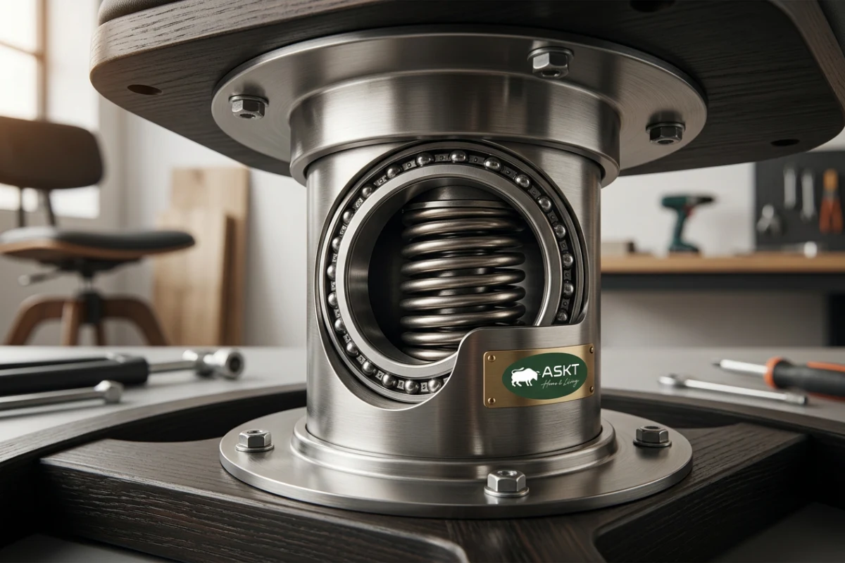 Draaimechanisme eetkamerstoel b2b met interne stalen lagers en auto-return veer