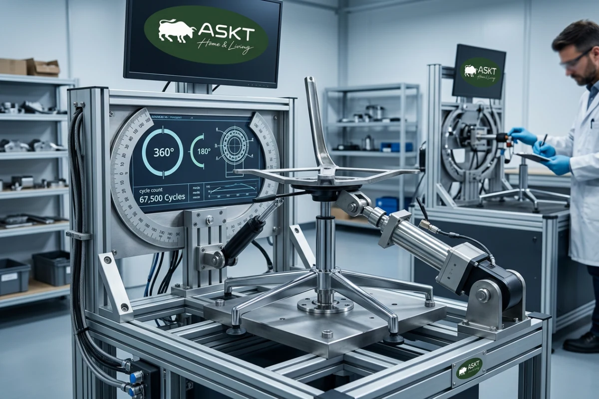 Kwaliteitscontrole en rotatietest voor eetkamerstoelen met auto-return mechanisme