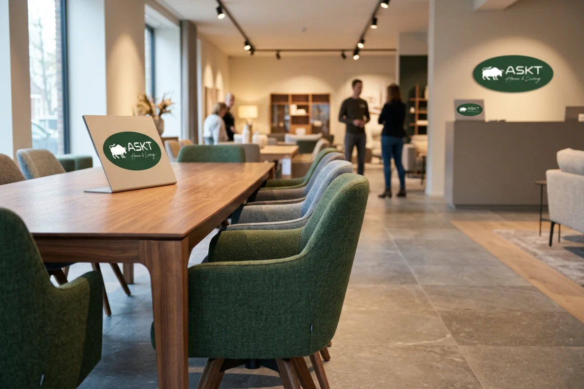 Orderly showroom display featuring neatly aligned 180 degree auto return swivel dining chairs.
