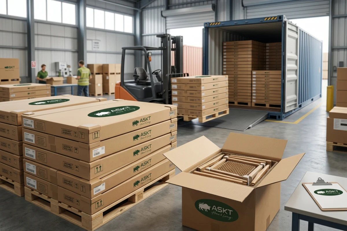 Optimierte KD-Struktur und Verpackung für Esszimmerstühle beim Möbelimport