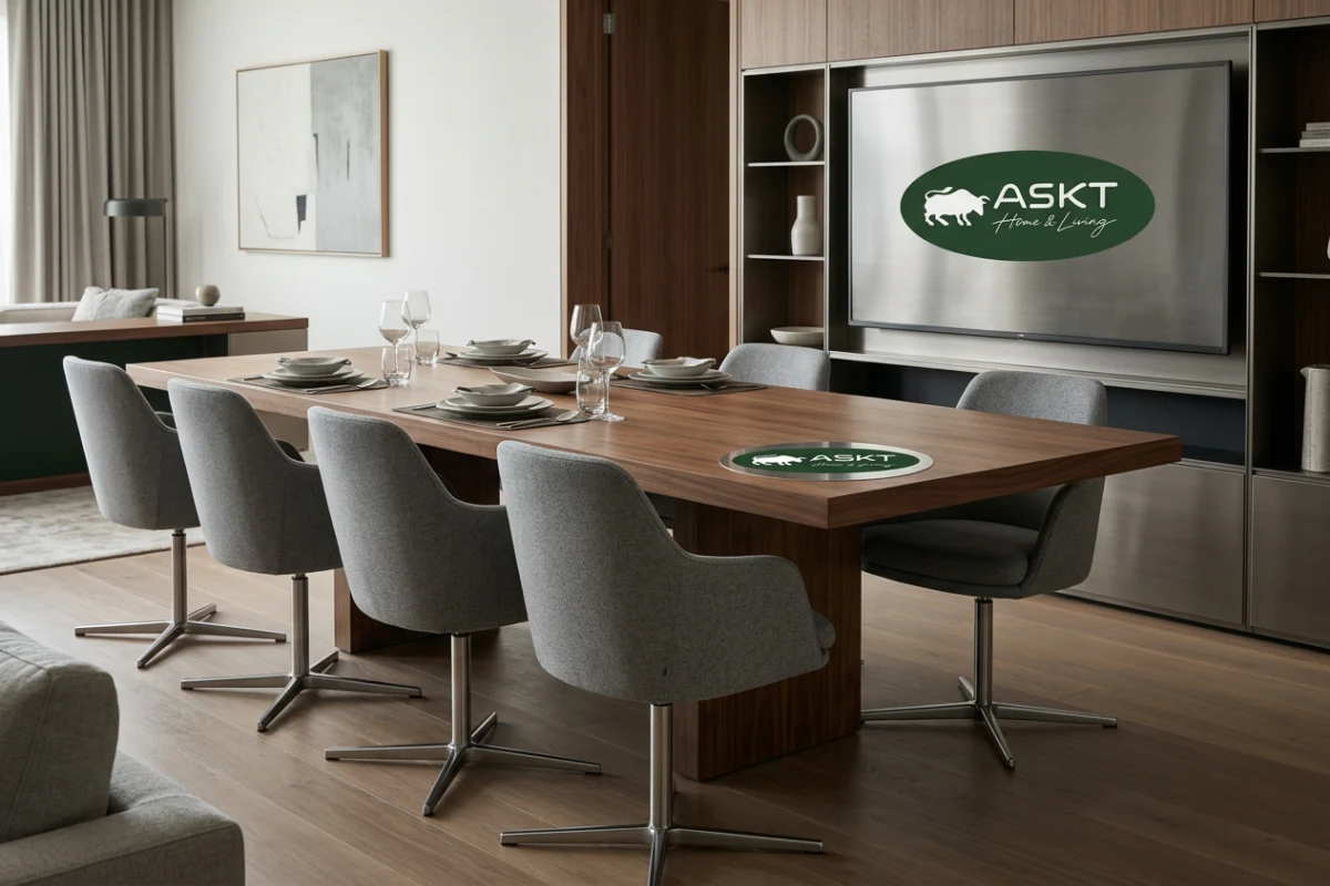 Chaises de salle à manger pivotantes 180 degrés avec retour automatique alignées