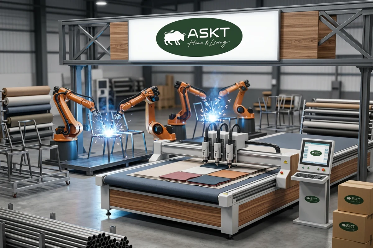 dining chair OEM manufacturing facility with automated robotic welding and precision cutting