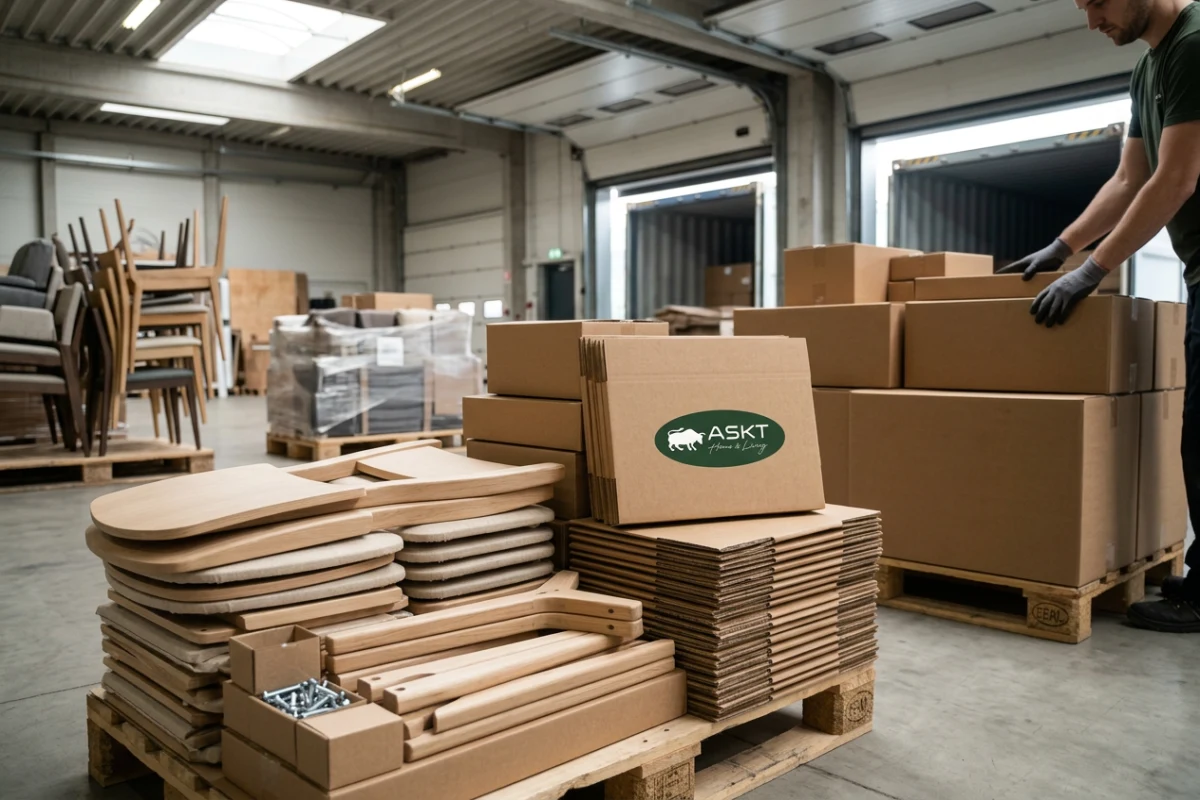 KD constructie en geoptimaliseerde exportverpakking voor eetkamerstoelen
