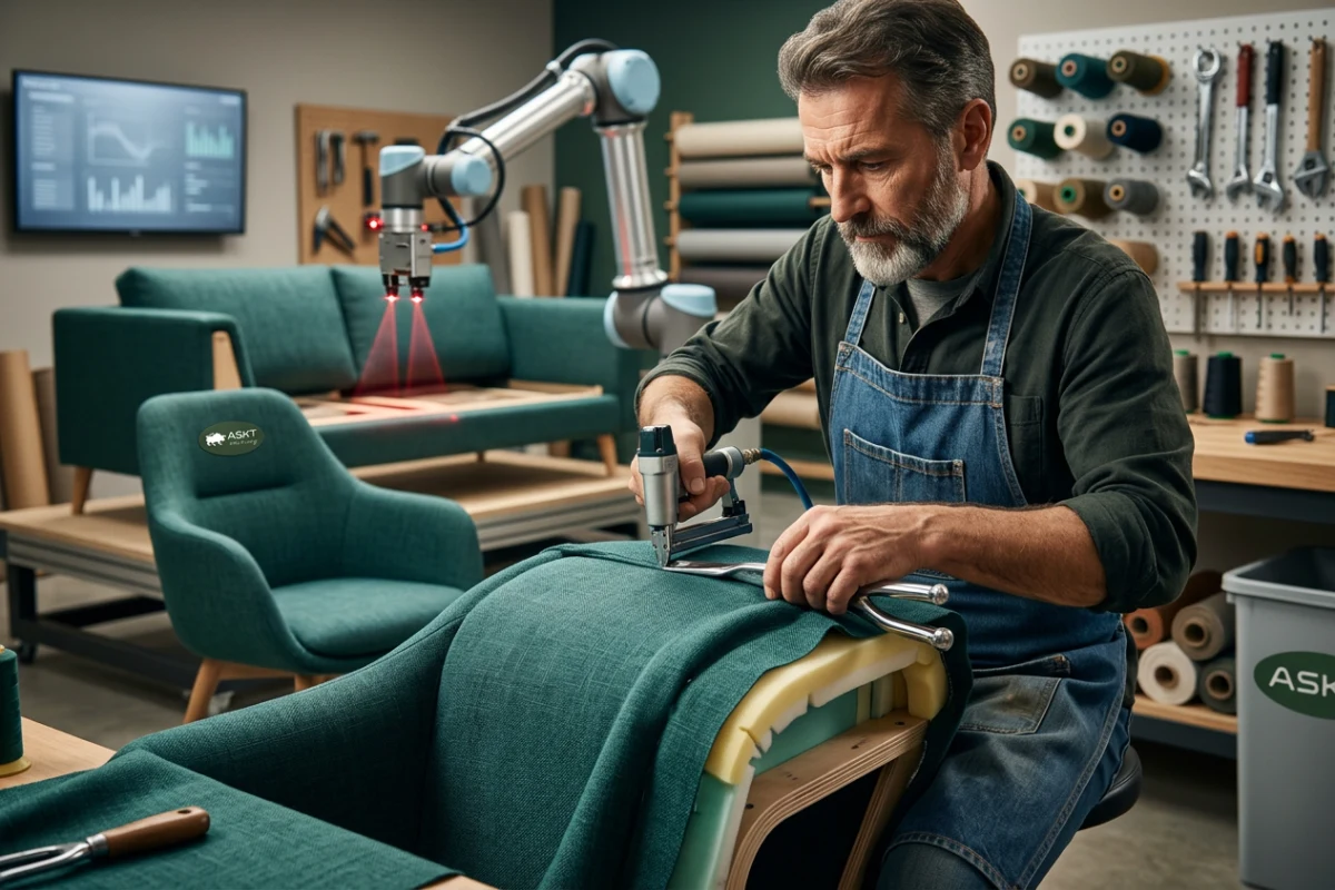 Skilled craftsman performing upholstered seating quality control