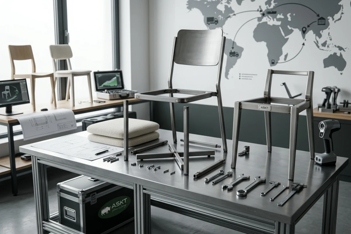 Structure démontable KD et composants techniques pour chaise de salle à manger