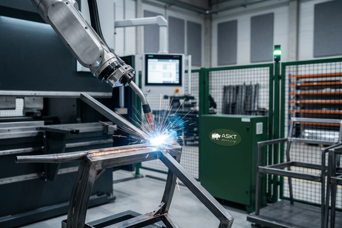 Automatisierte Schweißanlage für präzise Metallgestelle von Esszimmerstühlen.