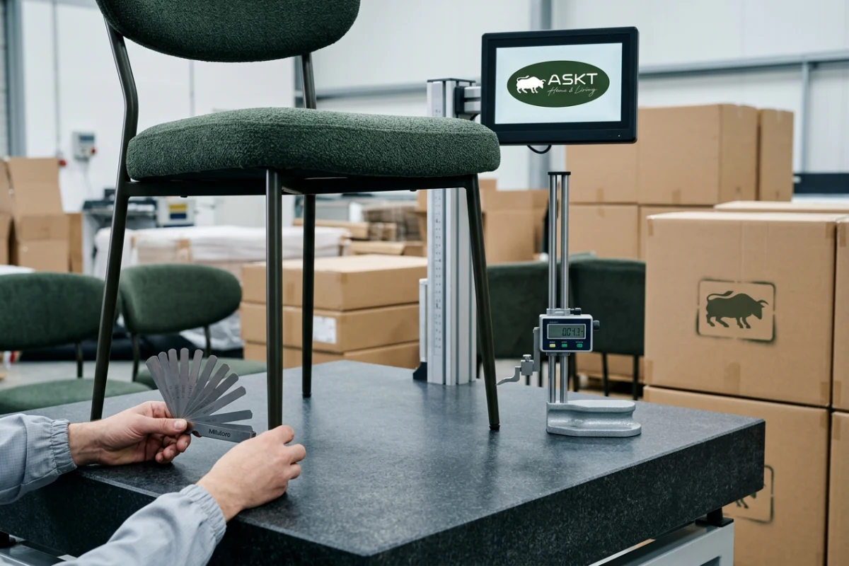 Dimensional stability and leg levelling test for dining chair quality control