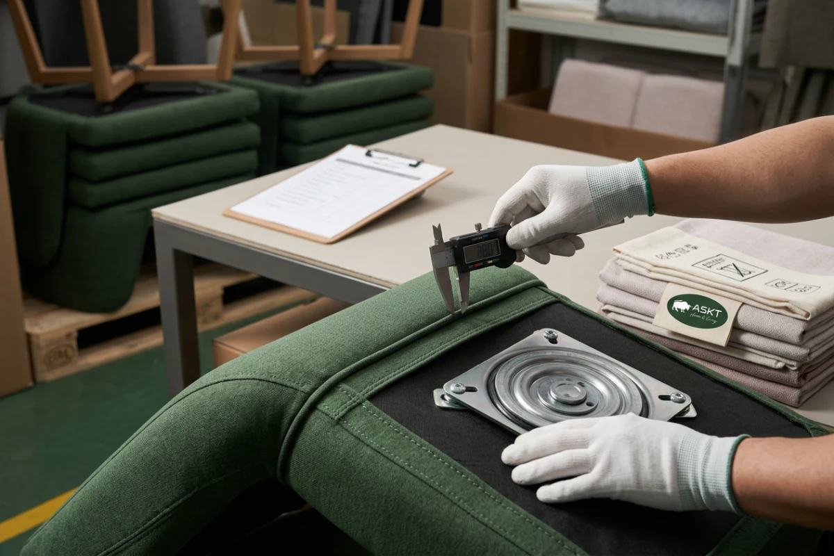 Upholstery seam inspection and swivel mechanism verification for dining chairs