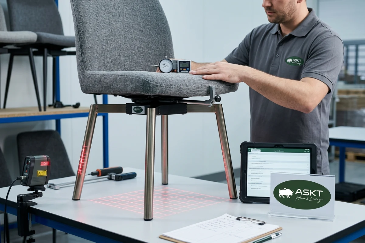 Draaimechanisme stoelen kwaliteitsinspectie en framestabiliteitstest