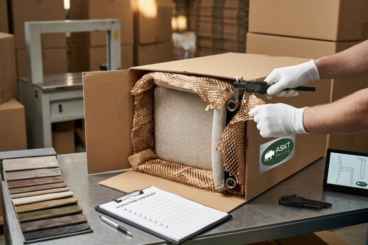 Verpakkingscontrole en valtest meubelimport met honingraatpapier