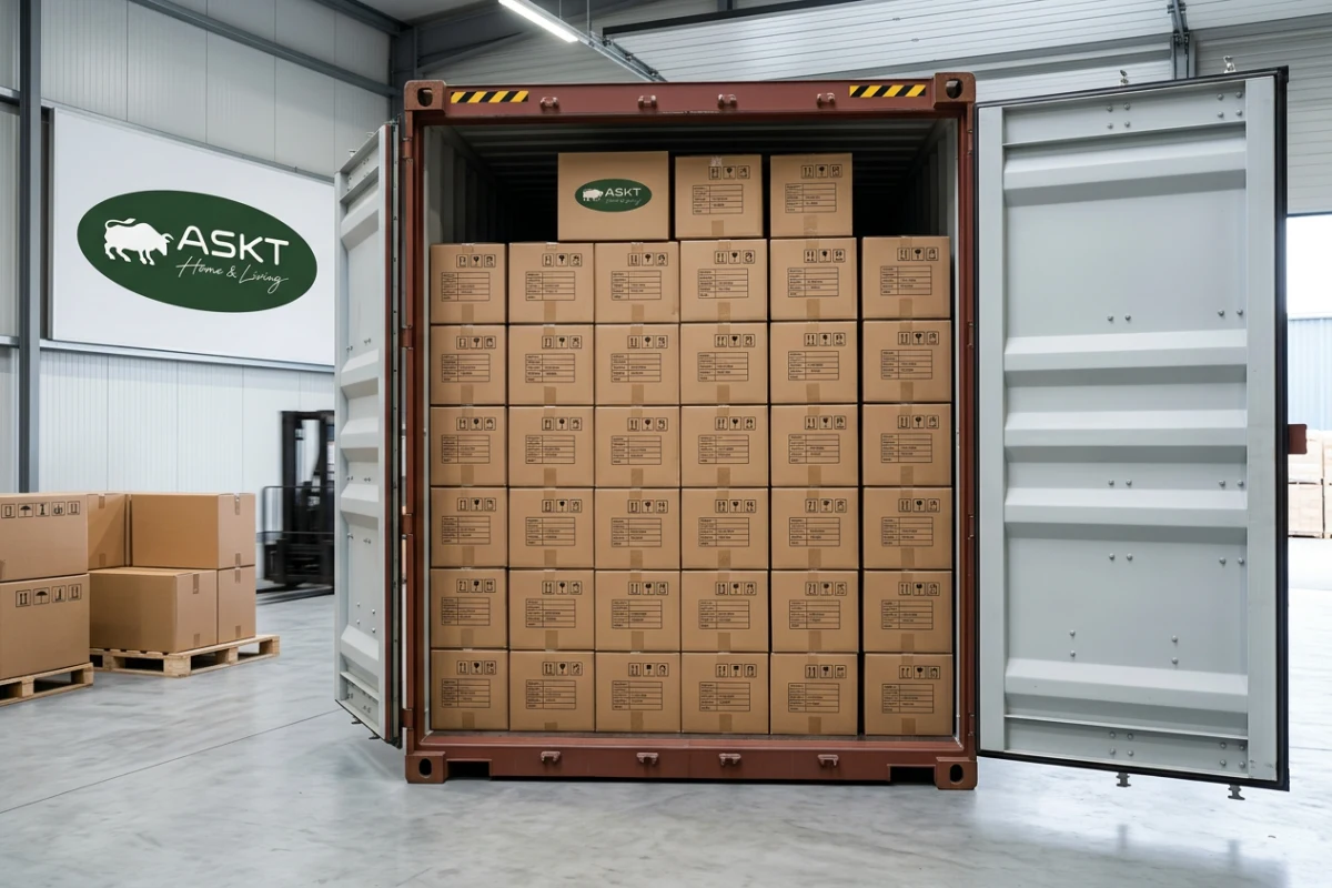 Container loading optimization for dining chairs inside a 40ft High Cube container.