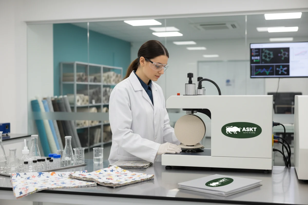 Laboratory testing of high-performance water-resistant fabrics from an OEKO-TEX dining chair manufacturer.