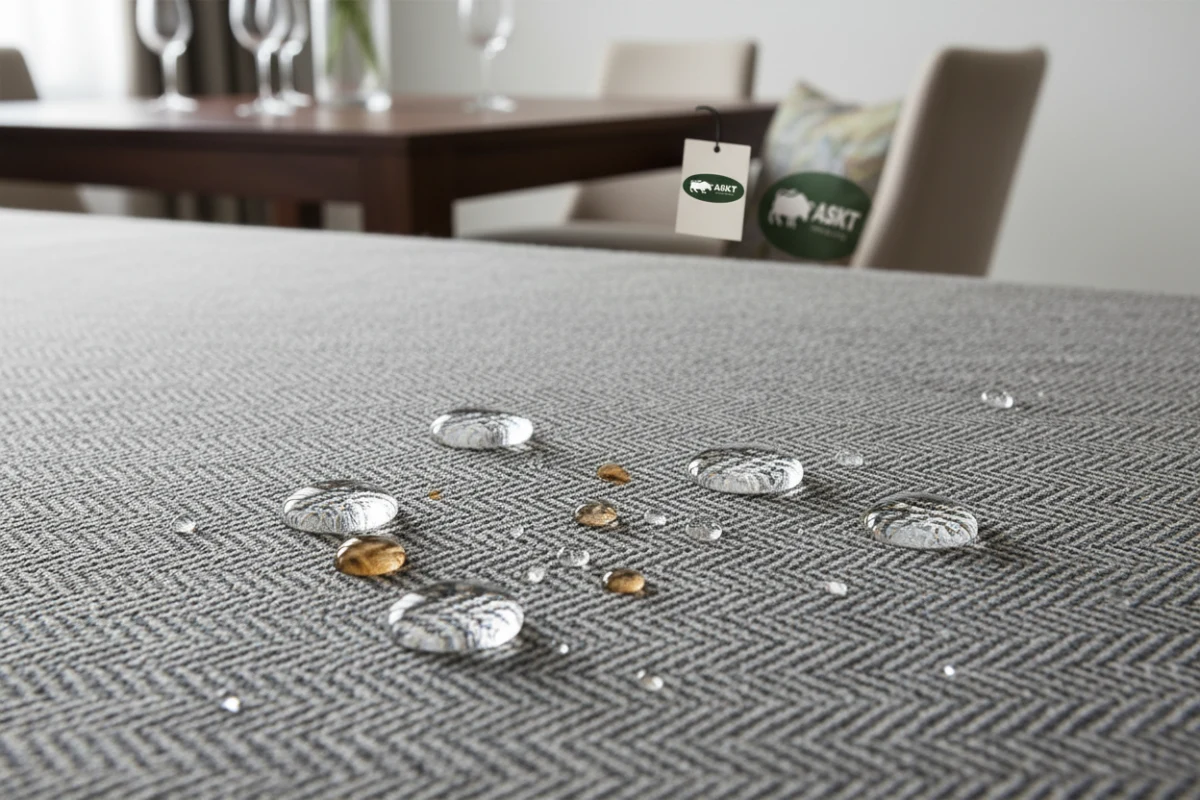 High-performance ASKT-Tex fabric being tested for waterproof and stain resistance properties.
