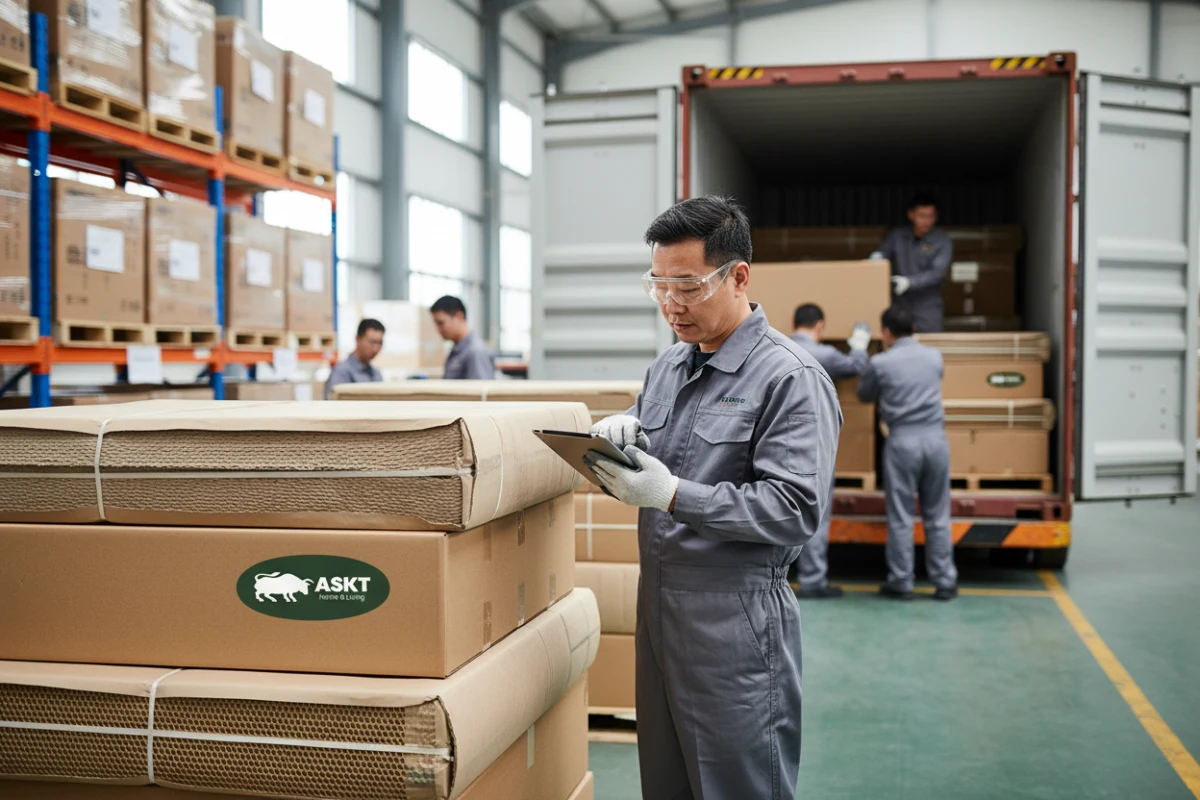 Sustainable honeycomb paper packaging and quality inspection in the custom furniture supply chain.