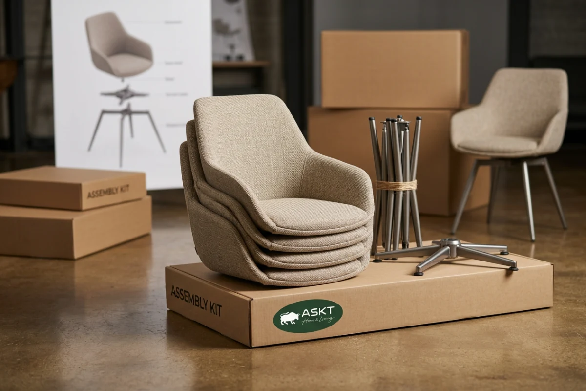 Modular dining chair seating shells and interchangeable metal base frames for efficient container loading