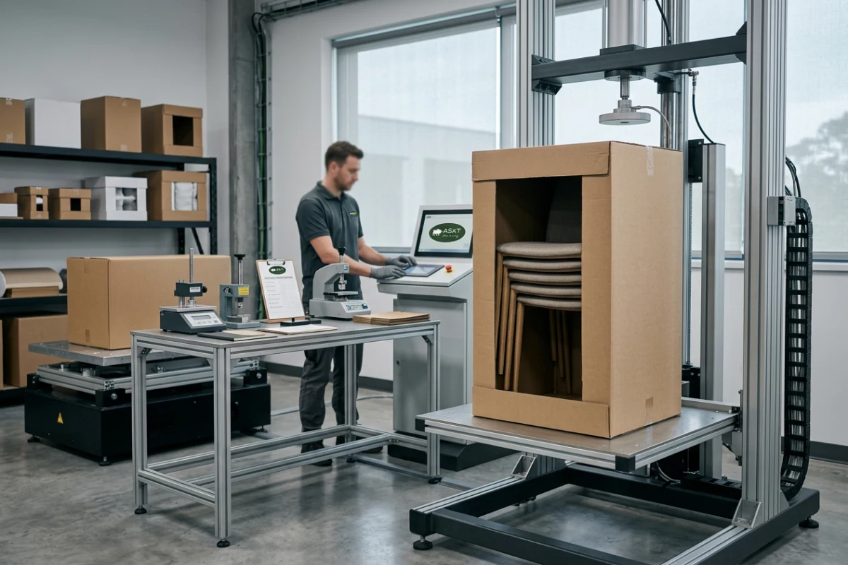 Transit quality verification and carton drop testing for dining chair packaging