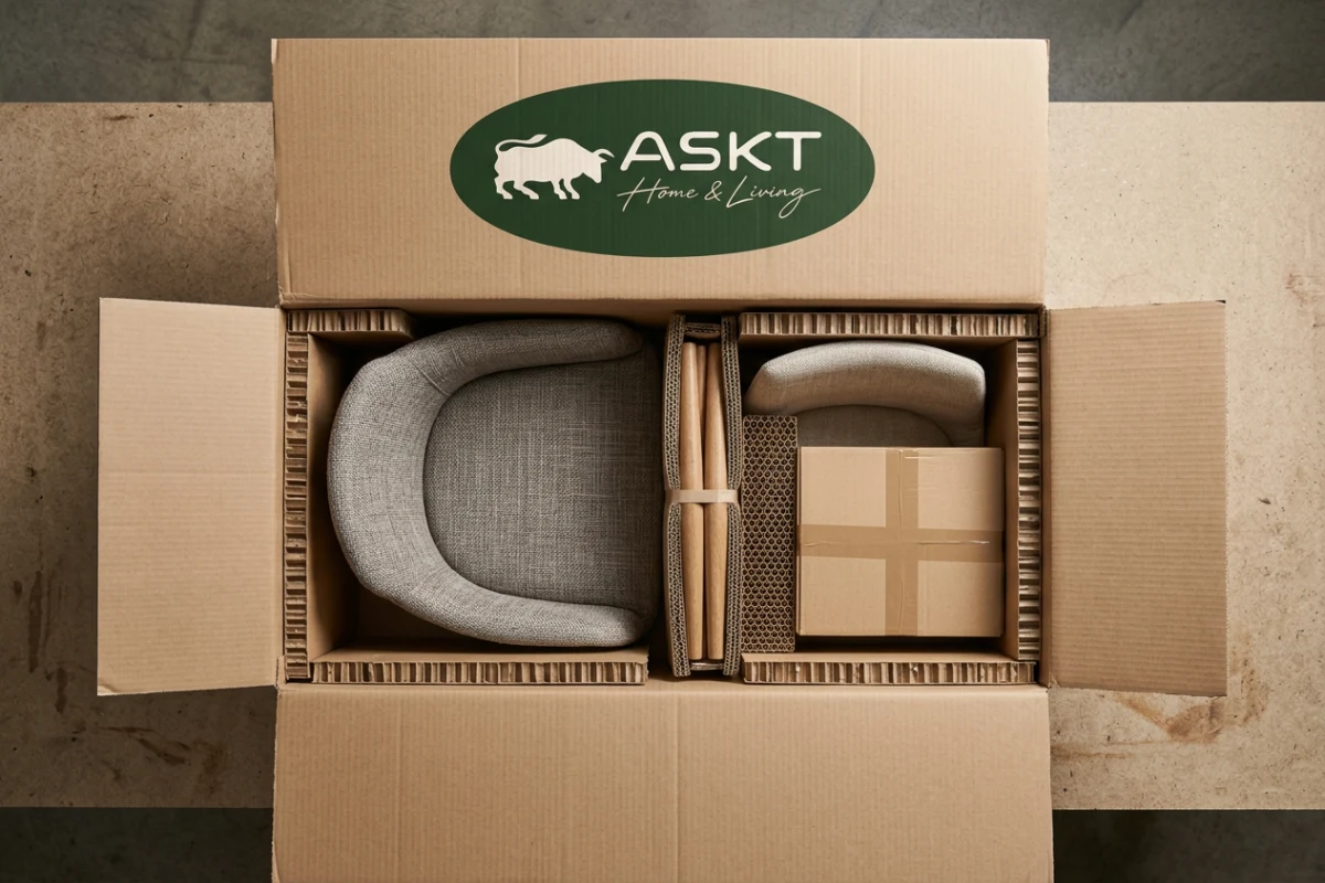 Internal furniture packaging protection showing component separation and hardware containment