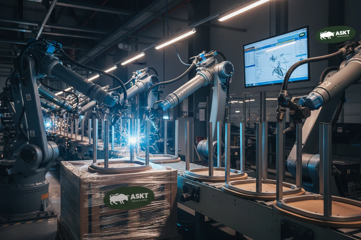 Automated robotic welding of interchangeable dining chair bases