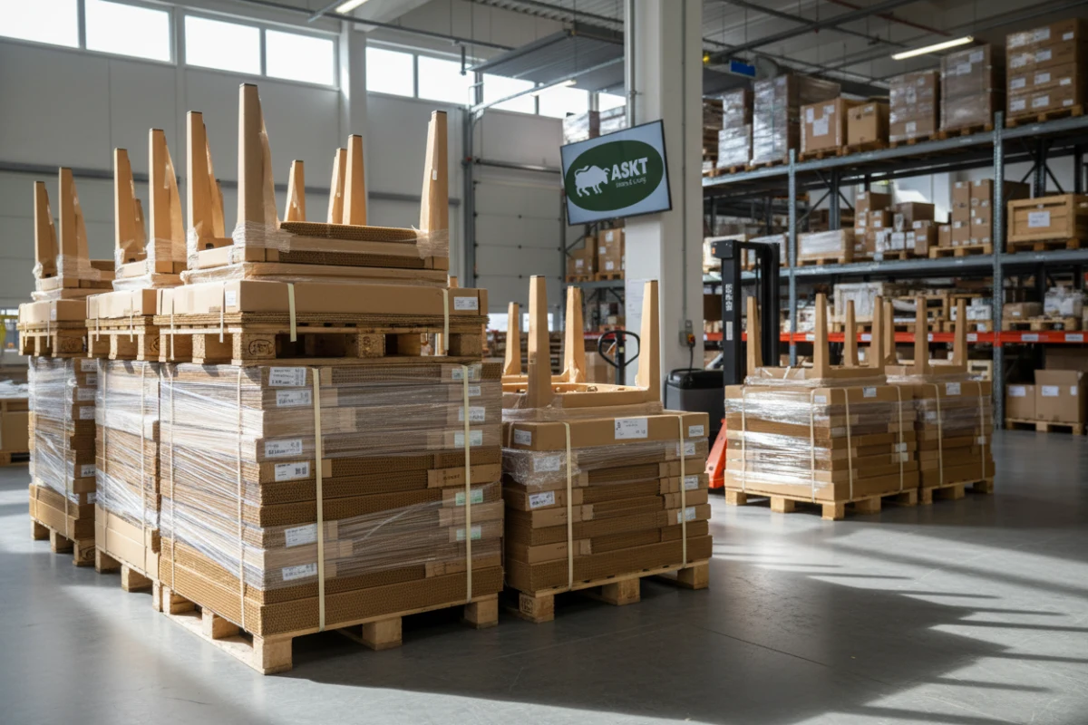 Flat-packed modular dining chair system components optimized for container loading