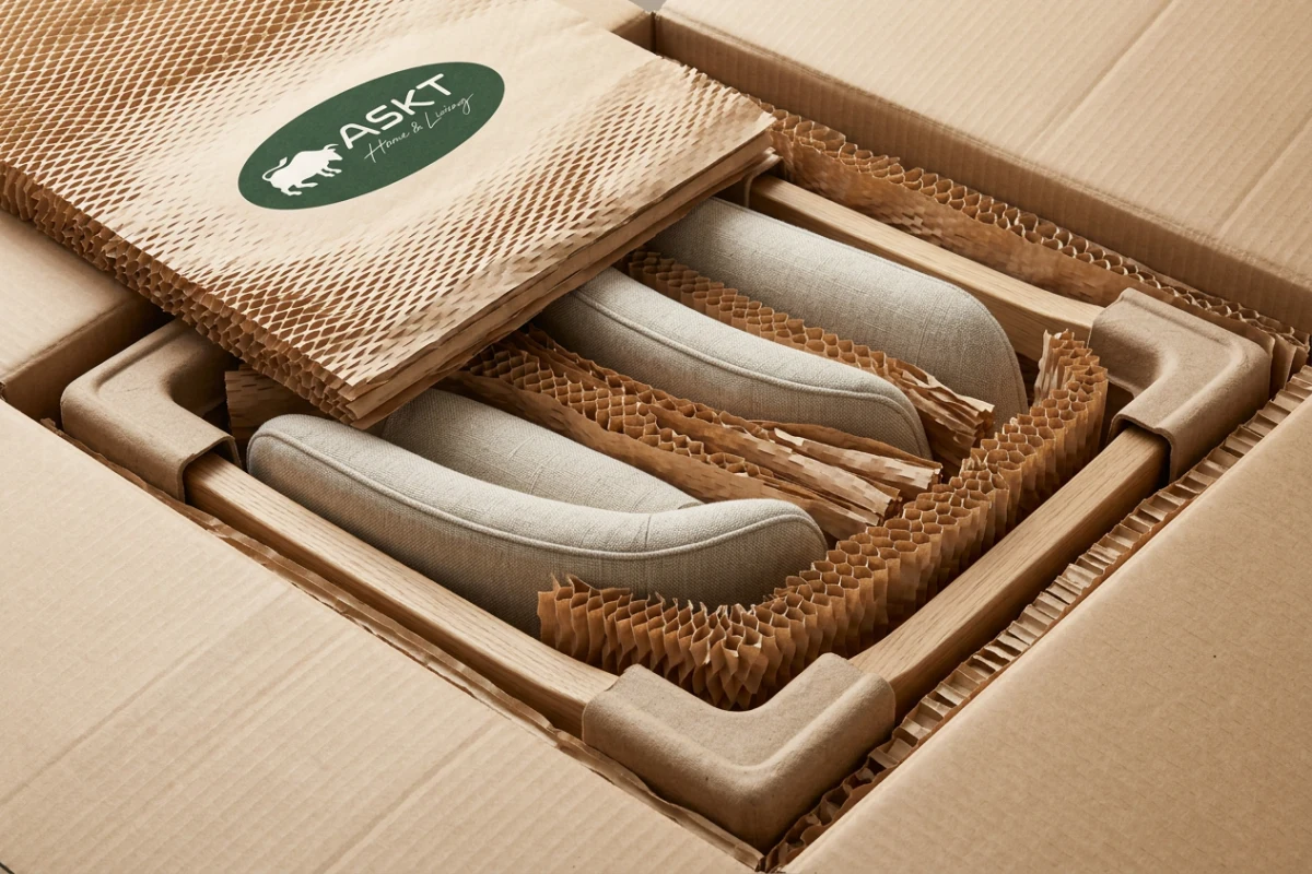 40hq container furniture packaging using honeycomb cardboard and protective wrapping