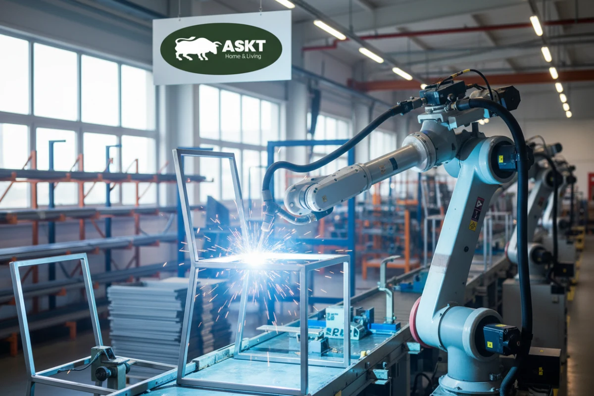 Robotic welding process used by a professional contract dining chair manufacturer