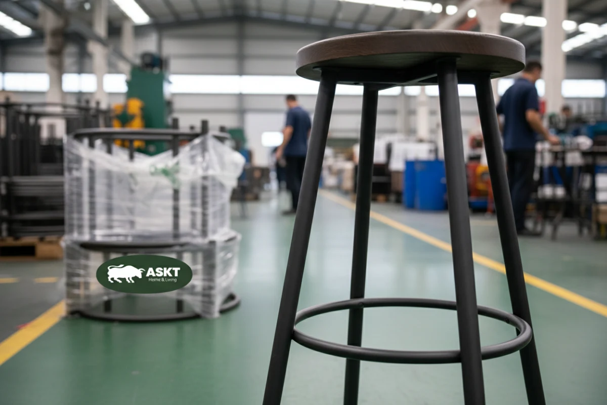 Ergonomic dimensions and welded footrest of a hospitality bar stool.