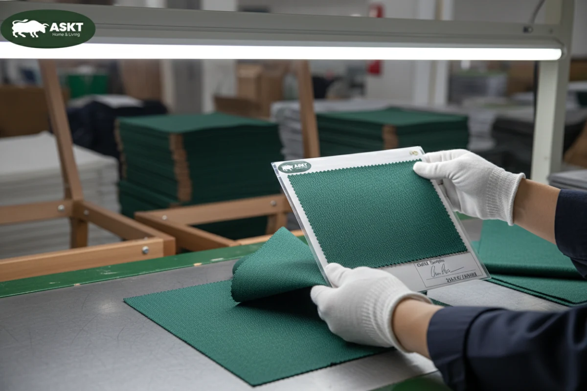 Sealed gold sample comparison for dining chair quality consistency
