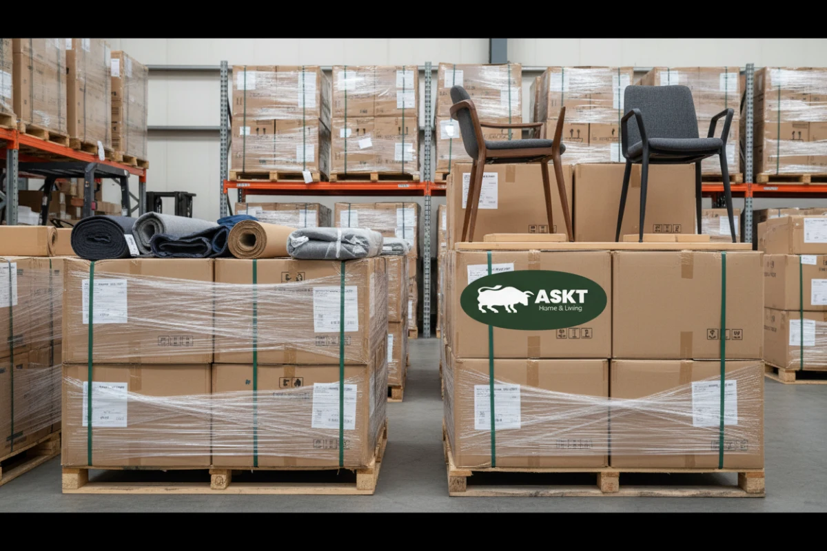 Nested KD seat shells and metal frames in optimized eco-friendly packaging for safe shipping.