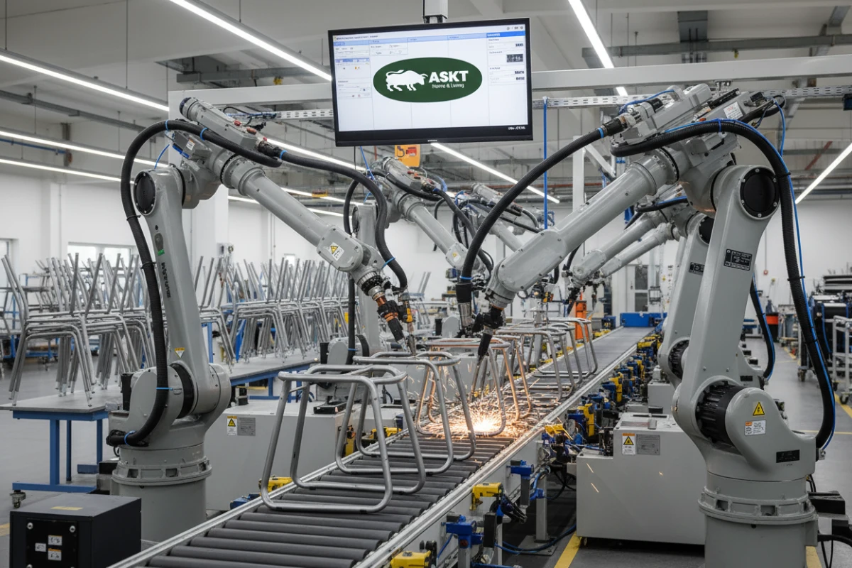 Automated fabrication of metal chair frames by a care home chairs manufacturer