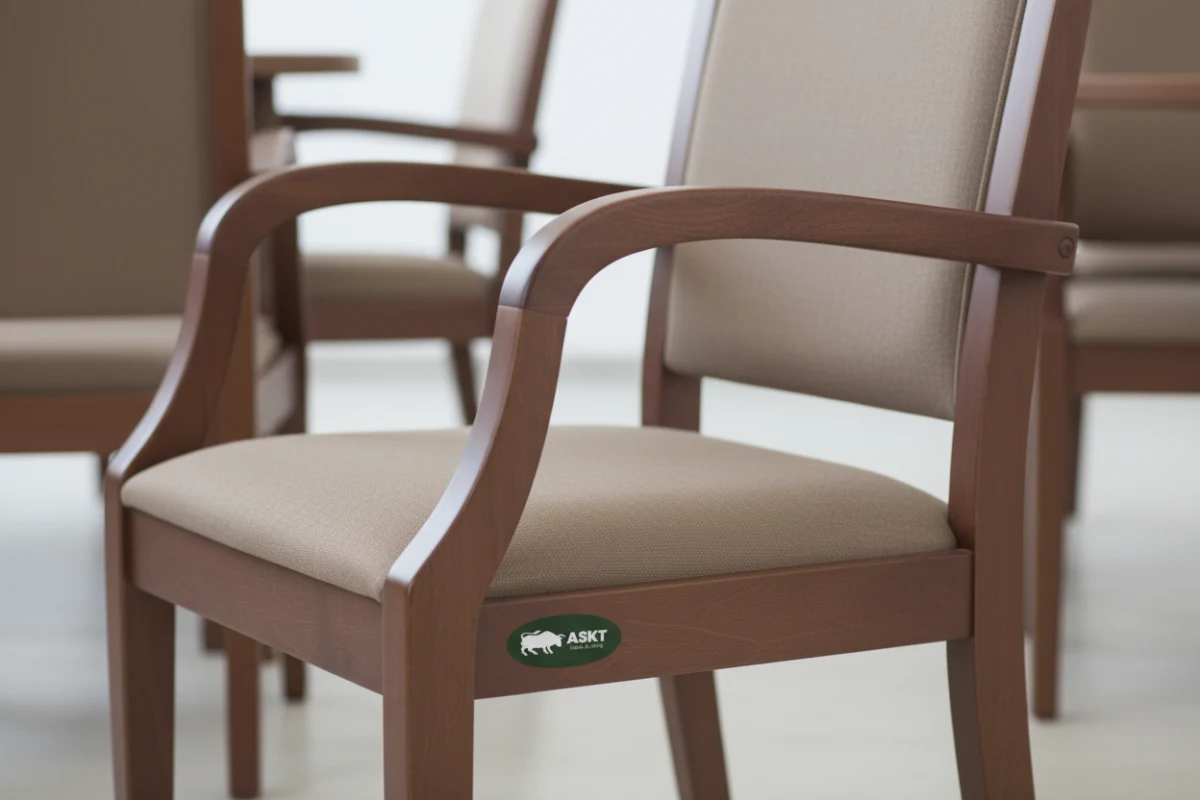 Sturdy contract dining chairs for care homes with supportive armrests.
