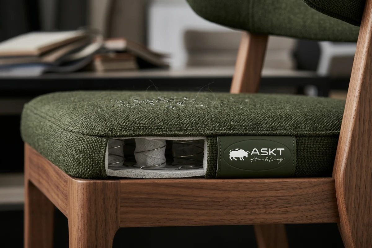 High-performance waterproof and pet-friendly upholstery fabric on a dining chair seat